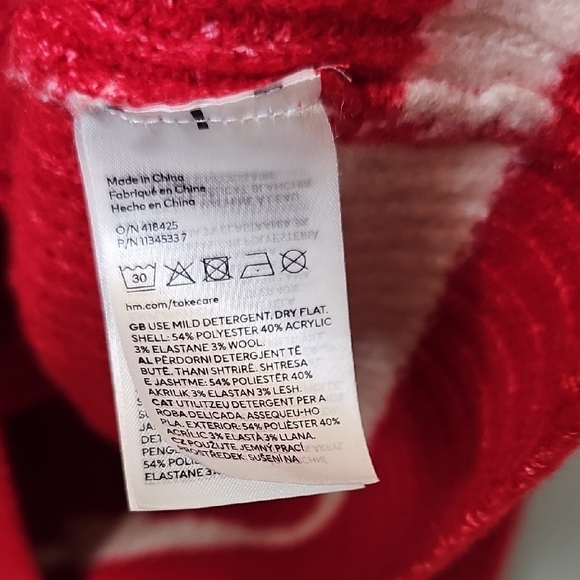 H&M Oversized Slouchy Toggle Button Red and White Wool Blend Cardigan XL - Picture 6 of 7